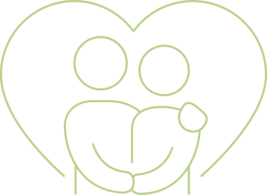 Outline icon of two people embracing with a large heart shape in the background.